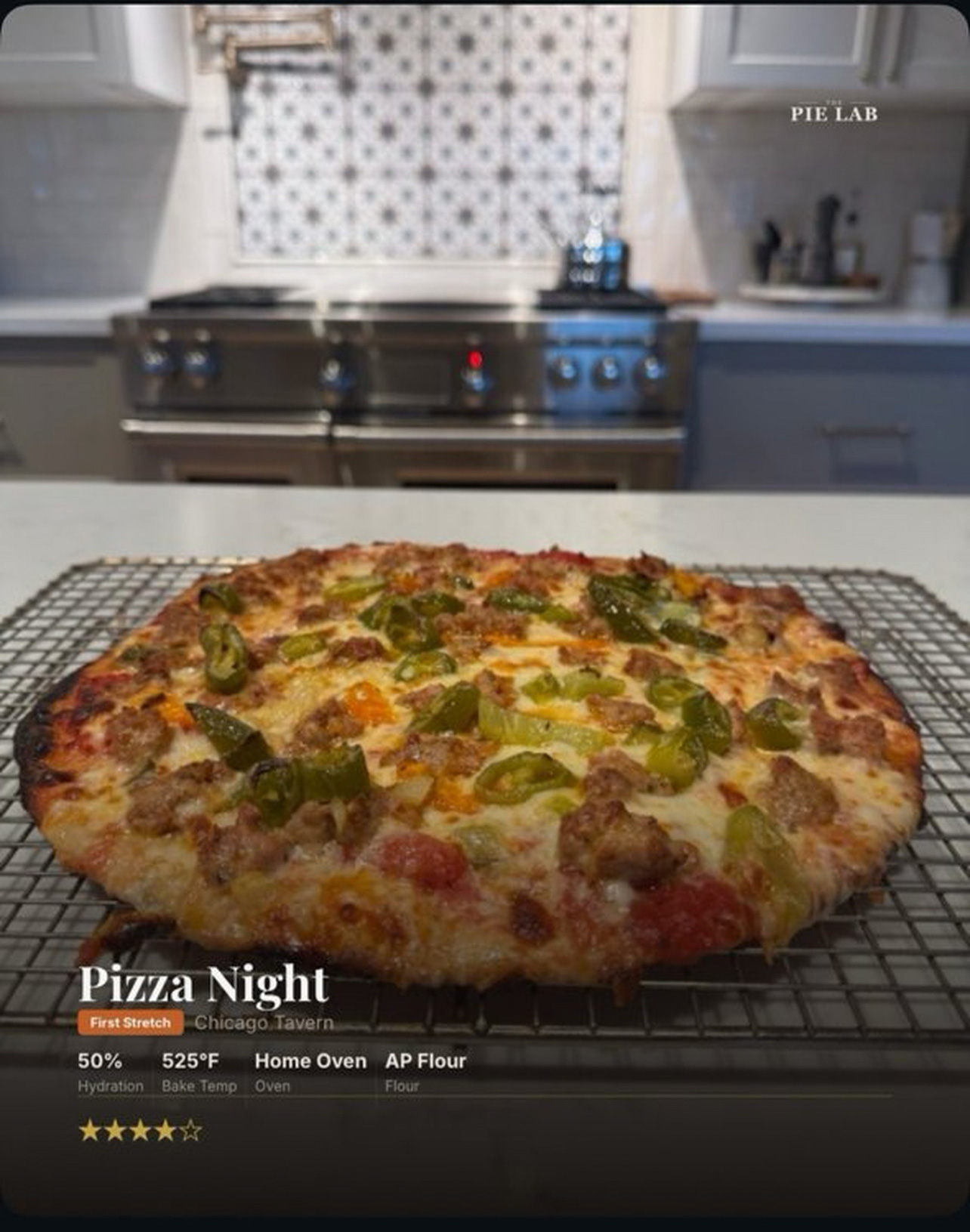 Shareable bake card with pizza stats overlay