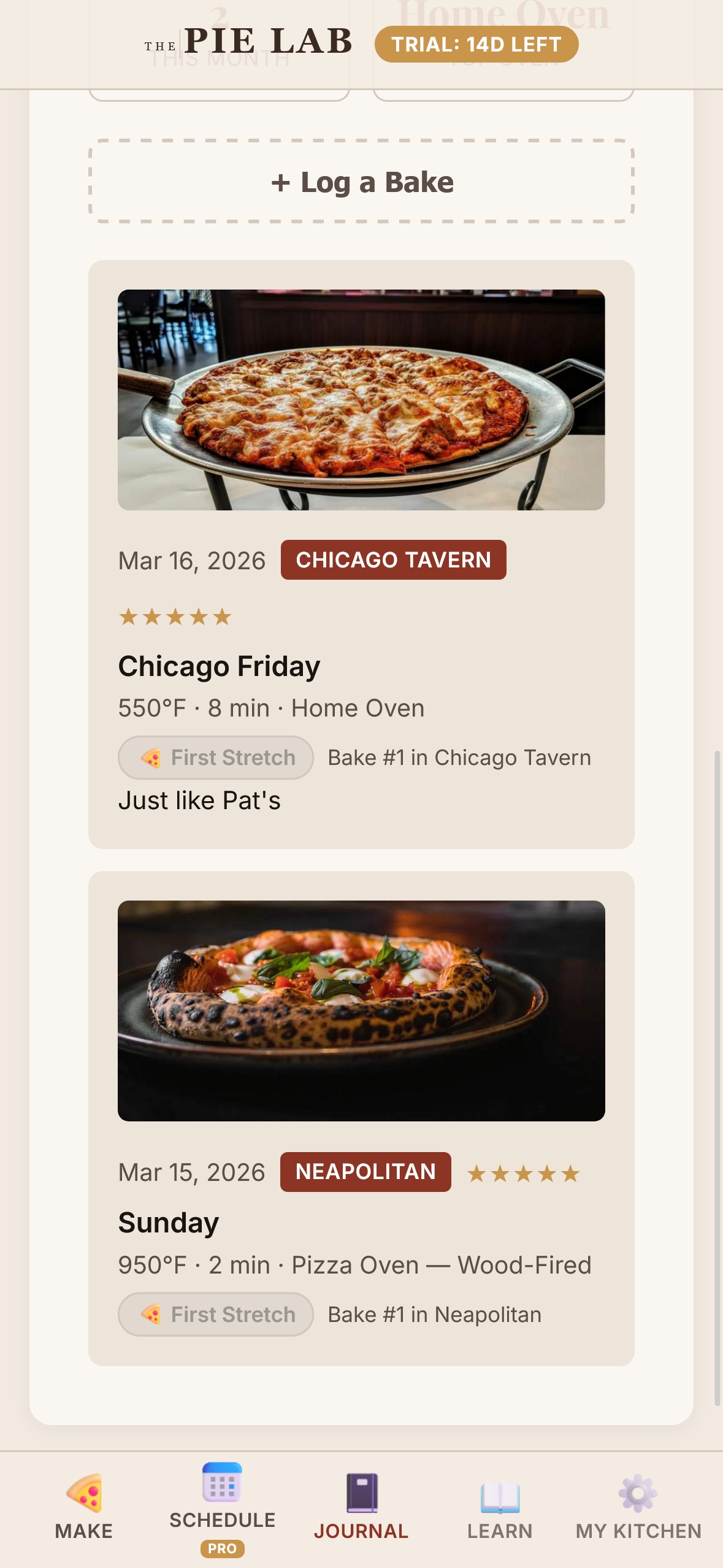 Bake journal entry with 5-star rating