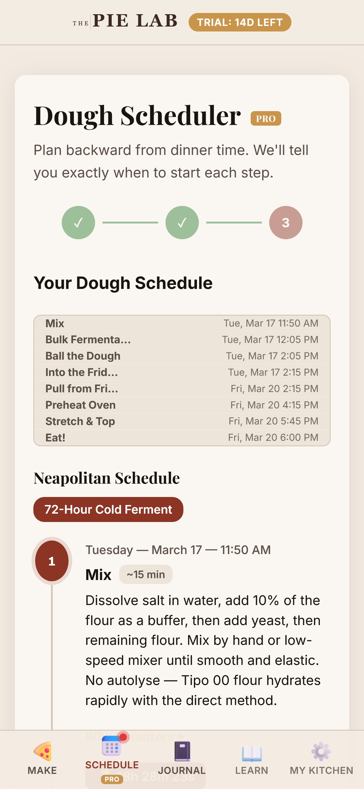 Smart Dough Scheduler with step-by-step timeline