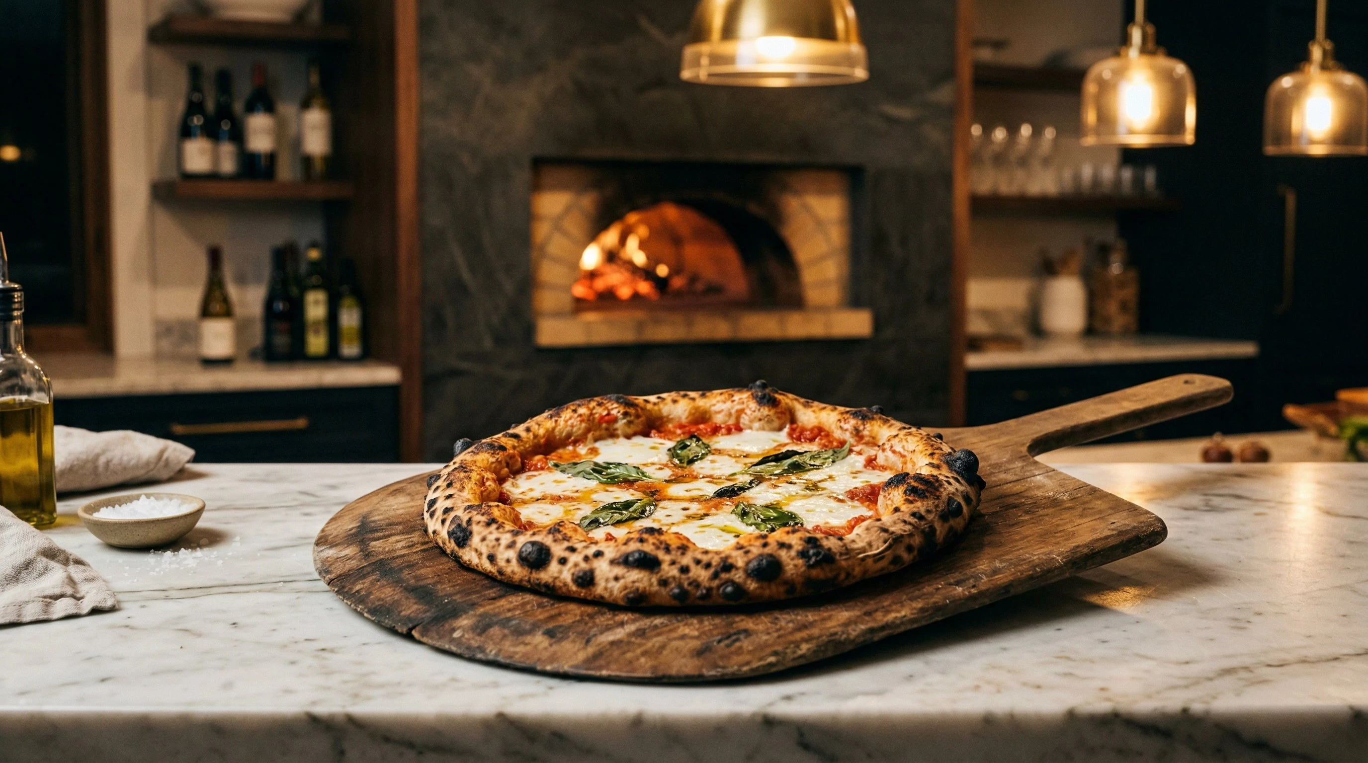Neapolitan pizza with leopard-spotted crust